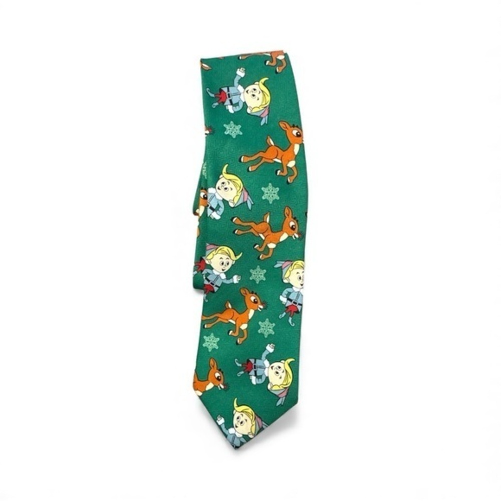 The Rudolph Company Green Holiday Reindeer Retro Cartoon Character XMAS Tie